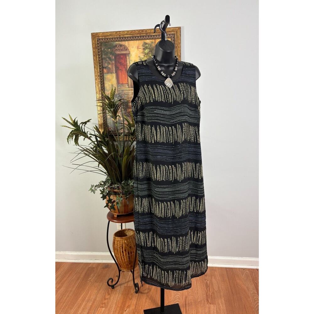 Express‎ Maxi Dress Womens Size 12 Black Gold Art Striped Beaded Sleeveless